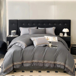 Luksuslik tikandiga voodipesukomplekt 600TC Egiptuse puuvillast tekikott, lame/paigutatud lina, &uuml;heinimesevoodiga kaheinimesevoodi, kuninganna tekikattega padjap&uuml;&uuml;r Fitted Bed Sheet&Double Size 4pcs gray