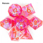 7 tk roosat punast numbrit, terava servaga vaigust t&auml;ringud, mitmetahulised t&auml;ringud, mis sobivad rollim&auml;nguks RPG lauam&auml;nguks roosa