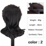Miss Wig s&uuml;nteetiline l&uuml;hikese lainelise lindiga parukaklamber hobusesabapikendustega kuumakindlast kiust must hobusesabaparukas naistele, Cosplay kasutamiseks 30cm
