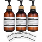 Du&scaron;iseebi dosaatorid 8 sildiga musta/merevaiguv&auml;rvi korduvt&auml;idetavad &scaron;ampoonipalsami pudelid 3 bambuspumbaga du&scaron;i dosaatorit