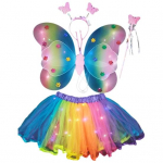 4 tk/komplekti helendavad vikerkaareliblikad, tiib, 20 LED-peapael, t&uuml;llseelik, valgustusega laste lavaesinemishaldja tiiva peotarbed roosa