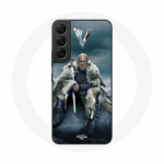 &Uuml;mbris Samsung Galaxy S22 Vikings Series 6. hooaja jaoks Ragnar Lothbroki logo V M&otilde;&otilde;k, hall h&auml;gune taust