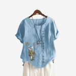 Naiste mood l&uuml;hikeste varrukatega T-s&auml;rk Suvine ja s&uuml;gise vabaaja &uuml;mmarguse kaelaga kassprinter Pulover Lahtised puuvillased linased pluusid S valge