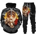 Personality Lion 3D Printiga kapuuts/spordidress Meeste lahedad kapuutsiga dressipluusid+p&uuml;ksid Jooksukost&uuml;&uuml;m Hip Hop Meeste t&auml;navar&otilde;ivaste r&otilde;ivakomplekt M