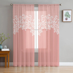 Lille kroonlehtede mustriga joon Moodne tr&uuml;kitud t&uuml;llkardinad magamistoa r&otilde;dule, aknakujundusele Loominguline mood Kodu l&auml;bipaistev kardin 135W x 114H(cm)