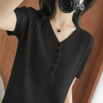 Naiste J&auml;&auml;siid L&uuml;hikeste Varrukatega Korea V-kaelusega Topid Naiselik &Uuml;hev&auml;rviline Suvine K&otilde;igega Sobiv Slim &Otilde;huke Aluskiht Kudumiss&auml;rgid XL parkkoor