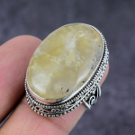 Natural Prehnite Gemstone Handmade 925 Sterling Silver Jewelry Ring Size 7 a0s87