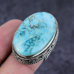 Natural Tibetan Turquoise Gemstone Handmade 925 Sterling Silver Ring Size 9 u6e08