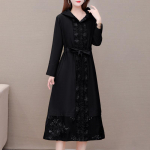 Ema Tuulejope Temperament kapuutsiga jope Naiste pitsliitmine K&otilde;rgekvaliteediline tikandid Pikk tuulejakk Vintage XXL must