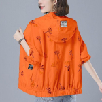 Naiste kevadsuvi suures suuruses lahtised &otilde;hukesed mantlid s&uuml;gisesed pikkade varrukatega tr&uuml;kitud kapuutsiga p&auml;ikesekaitsejoped M oranž