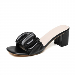 Slippers Naistele Suvine Paks Konts Moodne Volditud Ruudukujuline Nina Roheline Oranž Naiste Sandaalid Vabaaja Elegantne Daamide Kleit Kingad 35 must