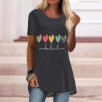 Suures suuruses naiste suvised pimestava armastusega tr&uuml;kitud mugavad l&uuml;hikeste varrukatega t-s&auml;rk vabaaja keskmise pikkusega t-s&auml;rk XS hall