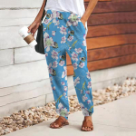 Naiste 3D kirjud ristikuprinteriga p&uuml;ksid, paelad, elastsed v&ouml;&ouml;kohad lahtised p&uuml;ksid vabaaja pikad p&uuml;ksid taskutega p&uuml;ksid XS sinine