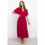 YYFS naistemood suvise kevade &uuml;hev&auml;rvilise tr&uuml;kiga l&uuml;hikeste varrukatega V-kaelusega, k&otilde;rge v&ouml;&ouml;kohaga vabaajakleidid S roosa