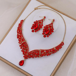 Pruudi roheline kristallkaelakee k&otilde;rvar&otilde;ngakroon tarvik Rhinestone mitmev&auml;rviline kaelakee k&otilde;rvar&otilde;ngakomplekt pulmatarvikud kaelakeed punane