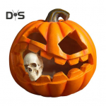 Halloweeni k&otilde;rvitsas&ouml;&ouml;mise pealuu kujuke koos tuledega &Otilde;udne valgusega k&otilde;rvitsapea vaigukuju skulptuur kodukontori t&ouml;&ouml;laua kaunistus pumpkin