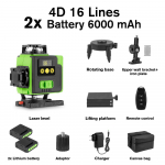 HGLINE 4D 16 rida Green Line lasertase isetasanduv 360&deg; horisontaalne ja vertikaalne lasertase 30 m APP kaugjuhtimispuldiga 2xBattery-EU Plug