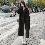 Elegantne ja soe roosa villane naiste mantel, keskmise pikkusega korea stiilis M must