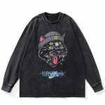 T&auml;navar&otilde;ivad Funny Cat Graphic pestud must T-s&auml;rk Puuvillane Unisex Plus Size pikkade varrukatega T-s&auml;rk S must
