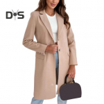 Talvine naiste villane mantel, n&ouml;&ouml;bik, paks keskmine pikkus, puhas v&auml;rv, lahtik&auml;iv krae jakk, soe pidulik &auml;ri OL pendelmantel S khaki