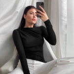 Pikkade varrukatega valged T-s&auml;rgid Naiste Basic Crop Top Autumn Pollover Solid Skew kaelusega T-s&auml;rk Streetwear Basic Black Y2K Tees S must