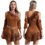Naiste 3 tk. Maiden Native Halloween Cosplay kost&uuml;&uuml;m Warrior printsessi kleit varrukatega M pruun