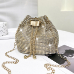 Naised Mood Teemandid Rhinestone Bucket Kotid Retro Pearl Chain Naiste &Otilde;lakotid L&auml;ikivad V&auml;ike Crossbody Kotid Naiste k&auml;ekotid 18x11x14cm kuld