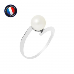 PERLINEA - Bague V&eacute;ritable Perle de Culture d'Eau Douce Ronde 7-8 mm - Colori Blanc Naturel - Or Blanc - Bijou Femme
