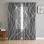 Keerutatud jooned Moodne kunst Hall l&auml;bipaistev kardinad Kodu akna kaunistused Voile t&uuml;llkardinad elutuppa magamistuppa k&ouml;&ouml;ki W135 x H115cm x1&Rod Pocket