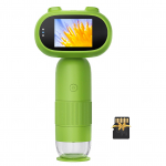 K&auml;eshoitav digitaalmikroskoop lastele 500X/1000X suurendusega 2,0-tolline IPS-ekraan 16MP foto 1080P roheline