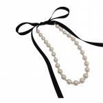 Lady Korea magus, must samet vibu kaelakee vibu s&otilde;lme imitatsiooniga p&auml;rlid, rangluu kett krae ehted bow