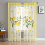 Id&uuml;llilised Suvised Sidruniviljad Ruudulised L&auml;bipaistvad Kardinad Elutoa Kaunistuseks Aknakardinad K&ouml;&ouml;gi T&uuml;ll Voile Organza Kardinad W135 x H115cm x1