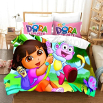 3D-multikad DORA EXPLORER voodipesukomplekt, &uuml;heinimesevoodi, kaheinimesevoodi, suur King-size Kawaii t&uuml;druku voodikomplekt t&auml;iskasvanutele lastele, tekikotid EU Single 135x200cm