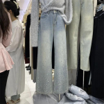 WTEMPO Kevad-s&uuml;gis Rhinestone suure suurusega pikad sirged teksap&uuml;ksid naiste &uuml;hev&auml;rvilised vabaaja mitmek&uuml;lgsed lahtised teksad XL helesinine v&auml;rv