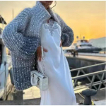 Moodne Lurex Sequin Cardigan Latern Varrukad s&auml;delevad silmkoelised naiste vabaaja V-kaelusega t&otilde;mblukk avar sviiter Daami Elegantne HighStreet jakk &Scaron;ikk t&auml;navariietus One Size