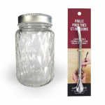 Bocal Mason Jar avec couvercle 37,5 cl diamant + paille inox avec filtre