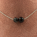 Pierres et Min&eacute;raux. Collier 2 perles Tourmaline Schorl du Br&eacute;sil 8 mm Chaine en acier Collier femmes, hommes. Taille personnalisab