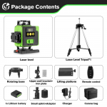 HGLINE 4D Laser Level 16 Line P&ouml;&ouml;ratav Tasapinnaline Masin Laetav 360 Automaatne Roheline Tasandust&ouml;&ouml;riist APP Kaugjuhtimispuldiga 1.2M Tripods Set