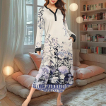 Naiste &ouml;&ouml;s&auml;rk Moodne tr&uuml;kitud pikk majamantel V-kaelusega pidžaama taskutega kleit L