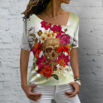 Vintage Skull naiste T-s&auml;rk 3D-prindiga viltu kraega pluusid, vabaaja l&uuml;hikeste varrukatega pullover Topid suvised &uuml;lisuured riided T-s&auml;rgid S
