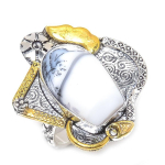 Dendrite Opal Handmade 925 Sterling Silver Two Tone Ring Size 9 g5u73