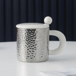 Kerge Luksus Haamrimustriga Kruus K&otilde;rge V&auml;&auml;rtusega Keraamiline Tass Majapidamis Kohvitass Kaane ja Lusikaga Loominguline Veetass Kingitus Kingitus 400ML