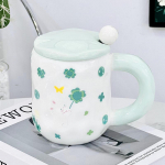 Cherry Blossoms v&auml;rskete lillede tass kaas Lusikas keraamiline tass Majapidamises kasutatav suure mahutavusega kruus Pastoraalne Feng Shui tass 400ML