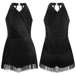 Lastele T&uuml;drukutele Ladina trikoo Kleit Tantsukost&uuml;&uuml;m Rhinestones Fringe Body Seelikuga kleit P&auml;itsetega V-kaelusega Varrukateta Tuttide Jumpsuit 15-16 Years must
