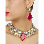 Roosa kivi roheline meenakari Austria teemantidega kaunistatud kaelakee ja k&otilde;rvar&otilde;ngaste komplekt naistele