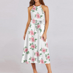 Naiste vabaaja &uuml;mara kaelusega midi kleit, p&otilde;hiline klassikaline v&auml;ljas igap&auml;evane varrukateta lahtine boho sidumiskleit, suvine rannakleit L must