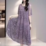 Elegant tikitud v&otilde;rk-plisseerkleit, kvaliteetne lilleline disain, suvekleit, mis vormib keha XL lilla