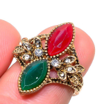 Emerald,Ruby(Simulated) Gemstone Handmade Ring Size 5.5 t9d53
