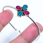 Kashmir Ruby,Emerald(Simulated) Gemstone Handmade Cuff Bracelet Adj. j4l45