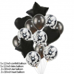 14tk / komplekt 18-tollised Heart Star foolium&otilde;hupallid 12-tollised latekskonfetti heeliumi &otilde;hupallid mitmev&auml;rvilised s&uuml;nnip&auml;evapidu must